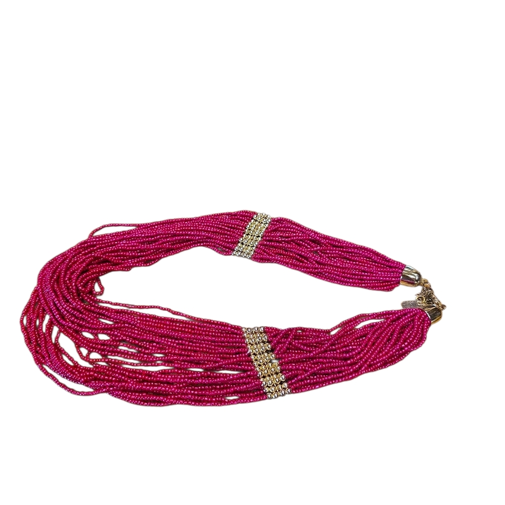 Vibrant Red 26 Strand Beaded Necklace with Gold Accents